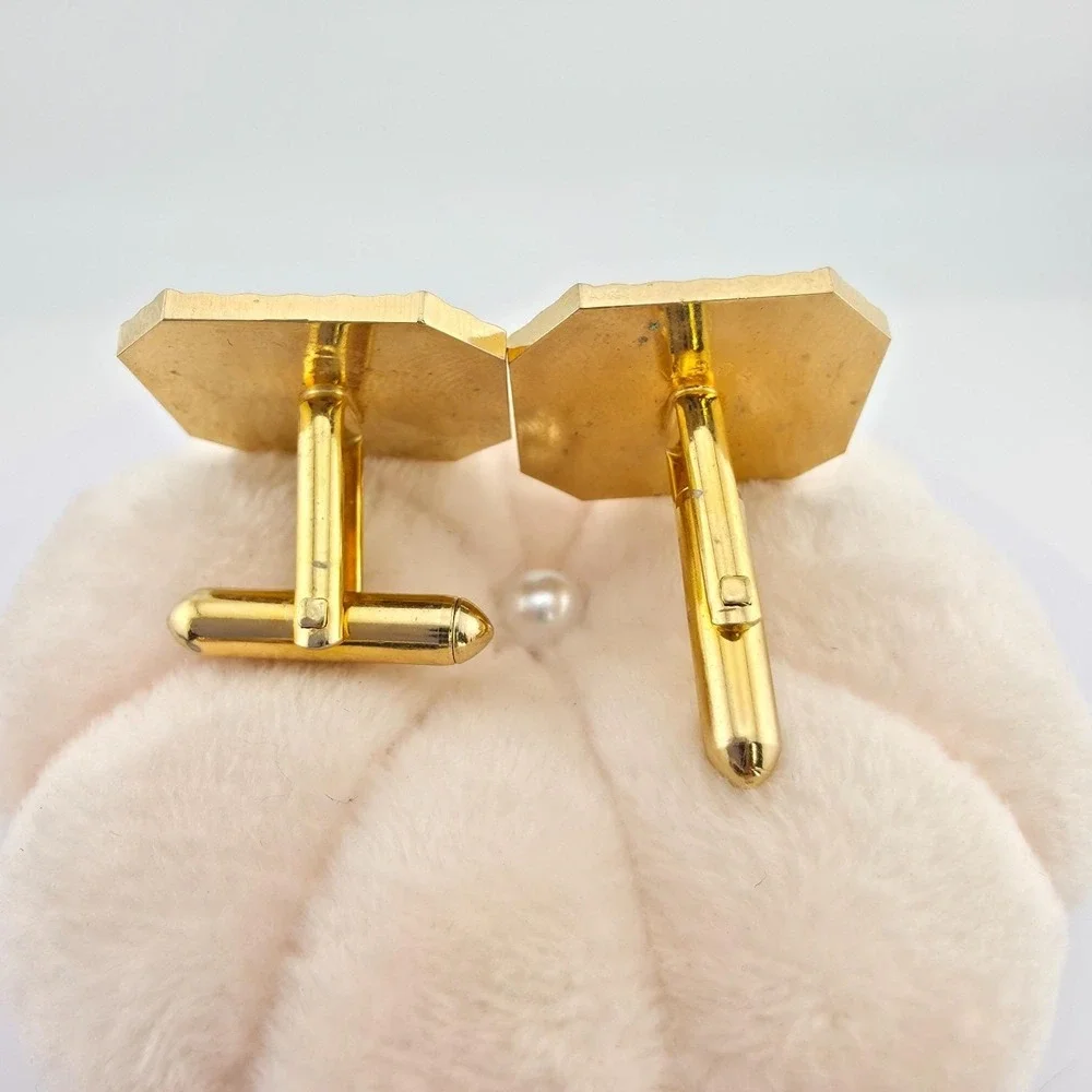 Vintage SWANK Tie Tack Clip Cufflink Set Diamond Cut Border Silver Gold Tone